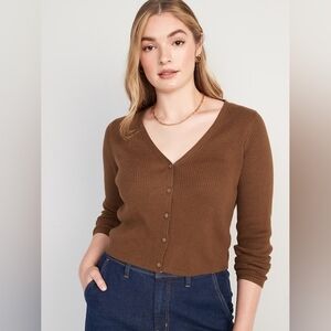 Old Navy Size XL Petite Chocolate Brown V-Neck Ribbed Cardigan